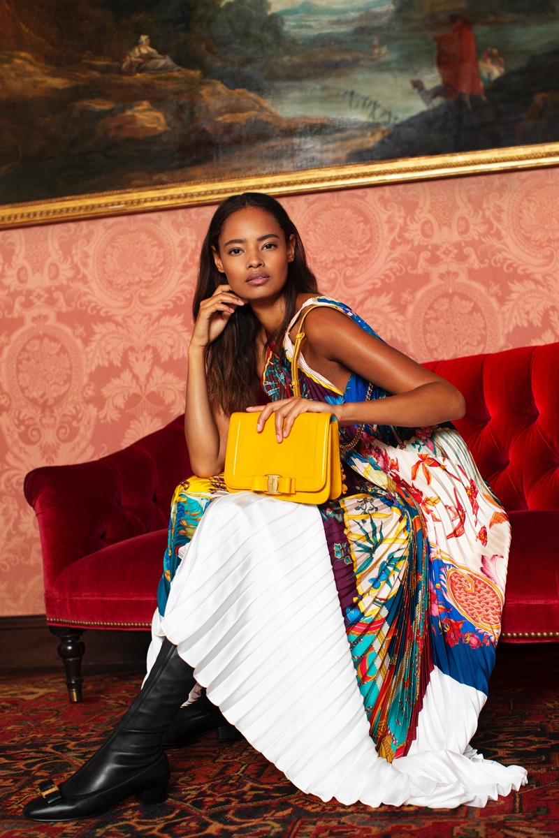 Malaika Firth appears in Salvatore Ferragamo Holiday 2018 campaign