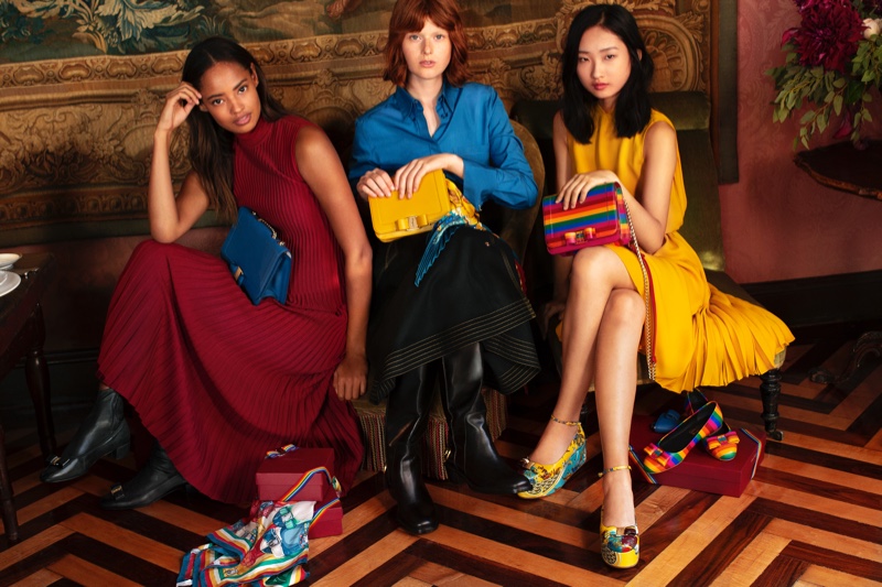 Salvatore Ferragamo features jewel tone fashions in Patchwork Of Characters Holiday 2018 campaign