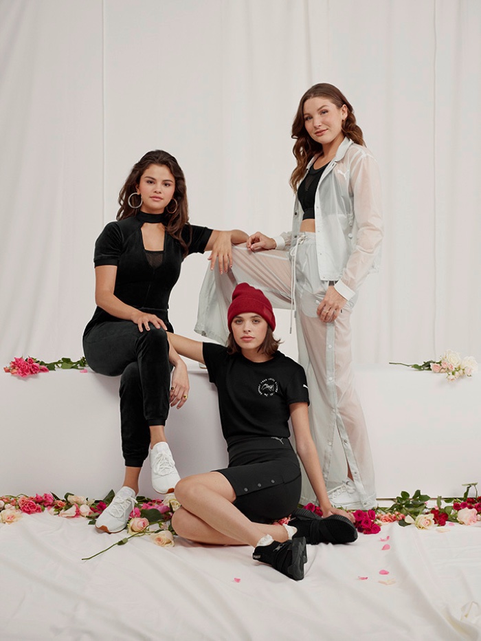 Posing with friends, Selena Gomez wears SG x PUMA Strong Girl collection