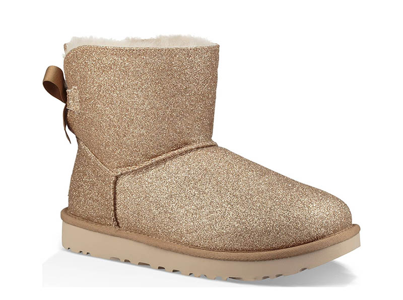 UGG Mini Bailey Bow Sparkle Genuine Shearling Boot in Gold $159.95