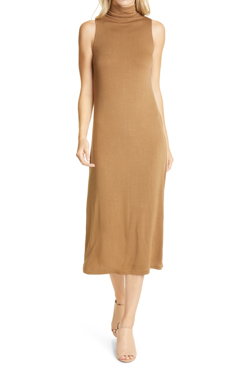 Vince Mock Neck Sleeveless Midi Dress in Oak $157.50 (previously $225)