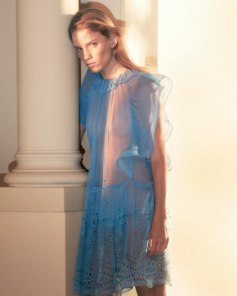 Rebecca Leigh Longendyke wears blue dress in Alberta Ferretti spring-summer 2019 campaign