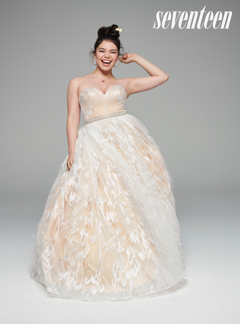 Auli’i Cravalho poses in an embellished ballgown