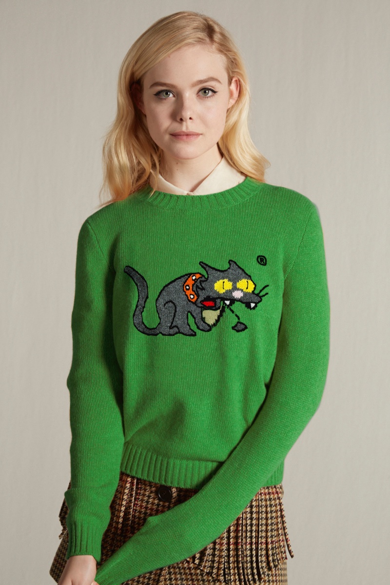 Actress Elle Fanning fronts Miu Miu Little Cats sweater collection