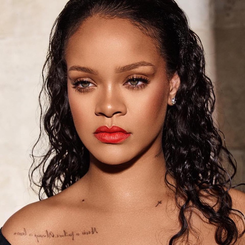 Rihanna wears Fenty Beauty Tigertini Mattemoiselle Lipstick