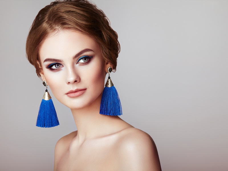 Model Blue Tassel Earrings