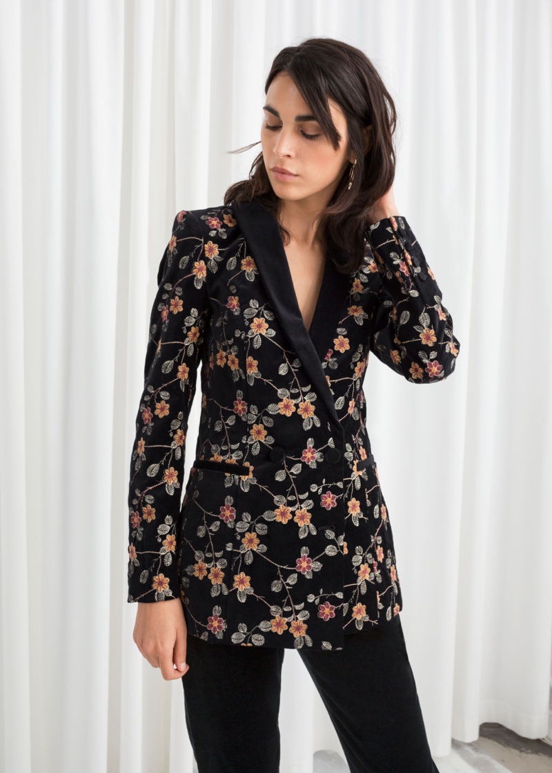 & Other Stories Floral Embroidered Velvet Blazer $179