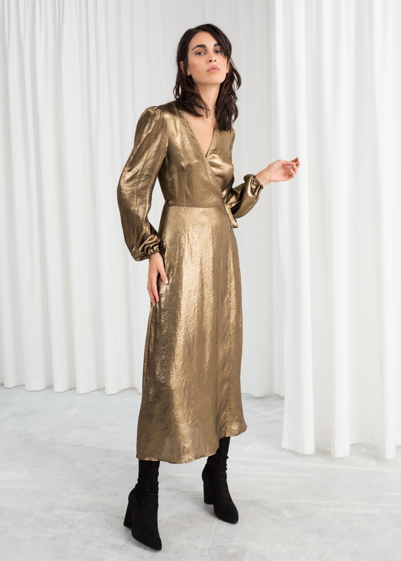 & Other Stories Metallic Satin Midi Dress $149