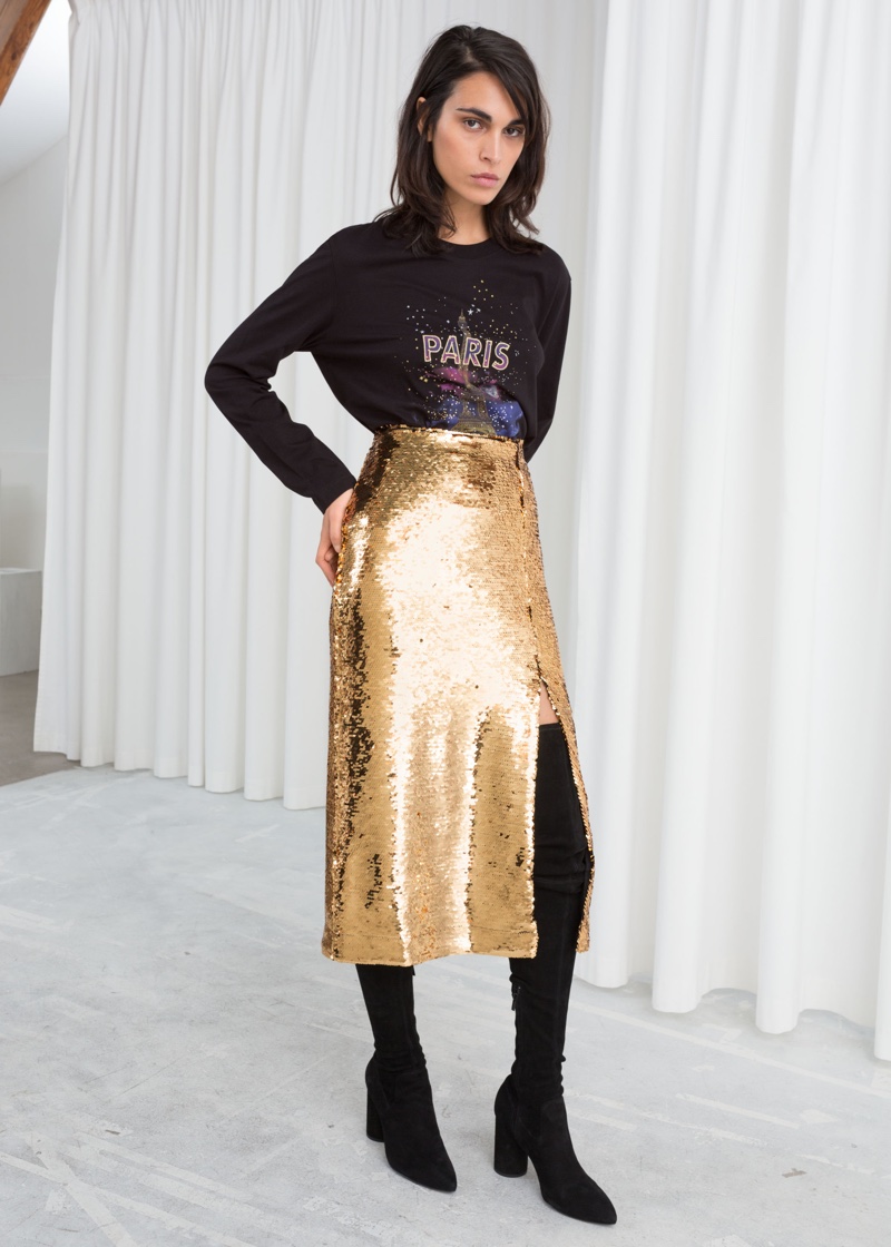 & Other Stories Sequin Midi Pencil Skirt $89