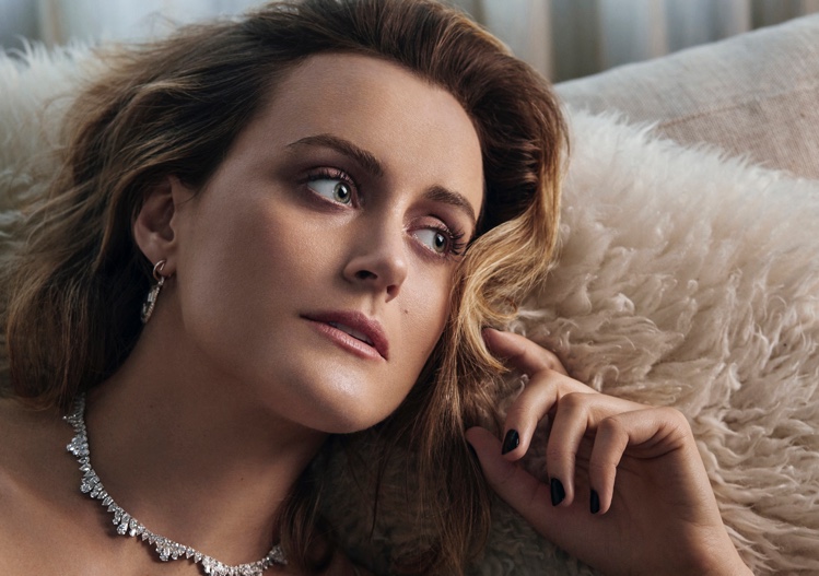 Turning up the shine factor, Taylor Schilling wears Chopard necklace and earrings