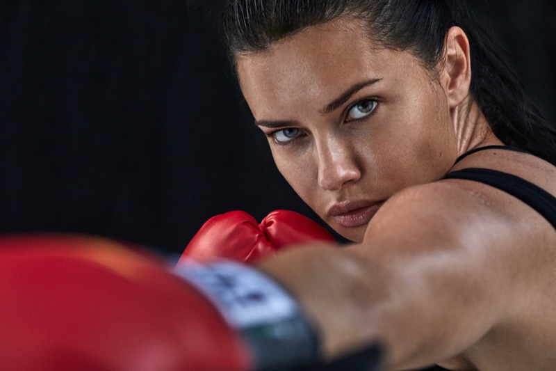 Supermodel Adriana Lima throws a punch in PUMA for Amazon campaign. Photo: Michael Schwartz