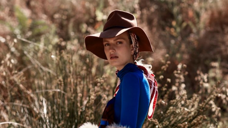 Aliz Menyhert Poses in Foulard Prints for TELVA Magazine