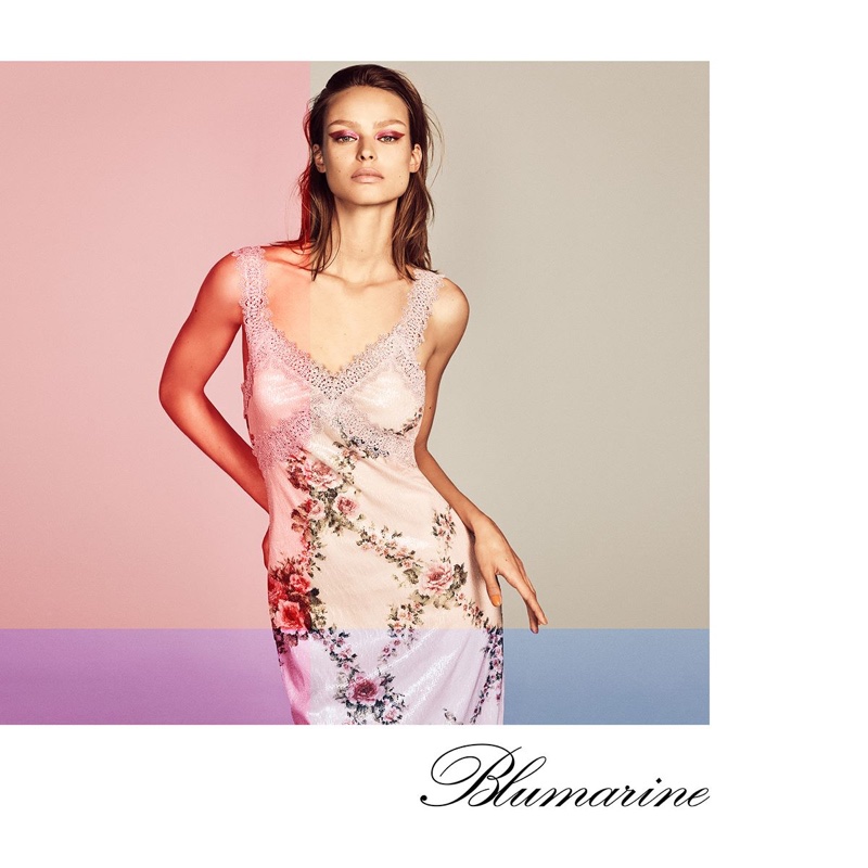 Birgit Kos models slip dress in Blumarine spring-summer 2019 campaign