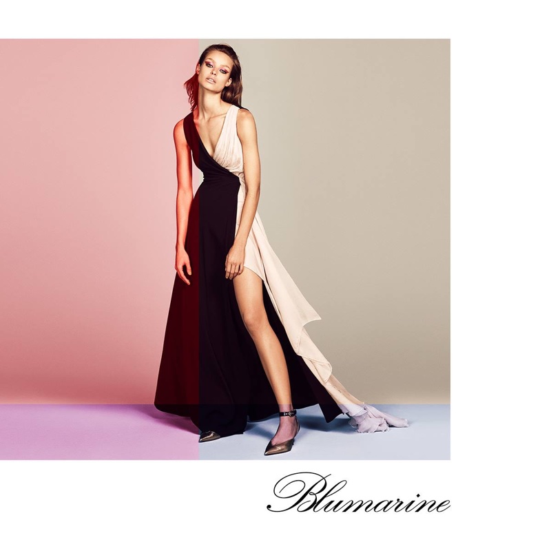 Wearing a gown, Birgit Kos appears in Blumarine spring-summer 2019 campaign