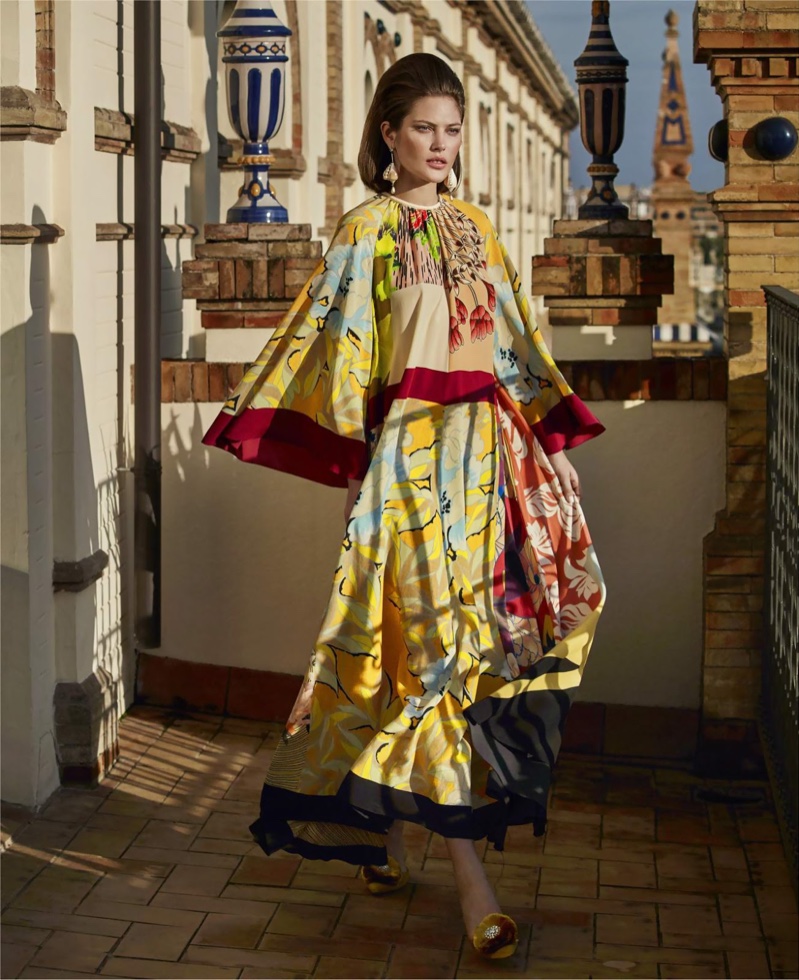 Catherine McNeil Poses in Colorful Prints for Harper's Bazaar
