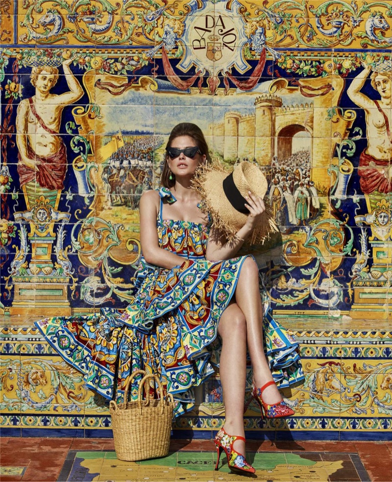 Catherine McNeil Poses in Colorful Prints for Harper's Bazaar