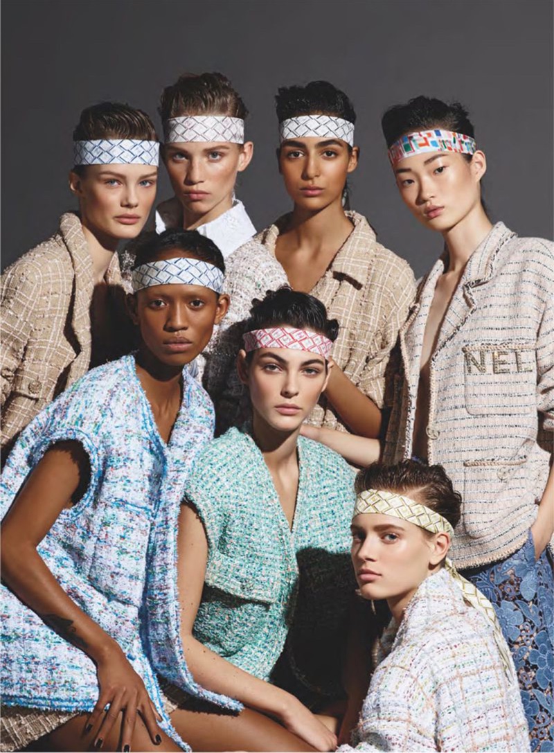 Adesuwa Aighewi, Hyun Ji Shin, Kris Grikaite, Nora Attal, Rebecca Leigh Longendyke, Sarah Dahl and Vittoria Ceretti front Chanel spring-summer 2019 campaign