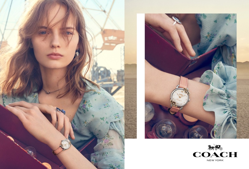 Fran Summers models watch in Coach spring-summer 2019 campaign