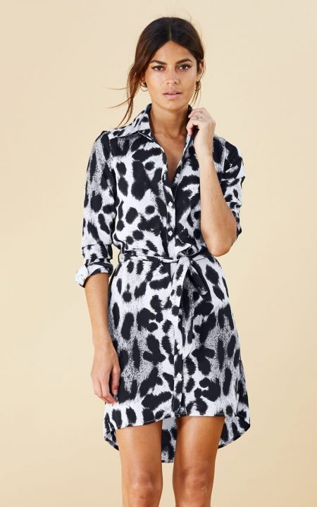 3 Staple Dresses for 2019 Mini Shirt Dress in Grey Leopard
