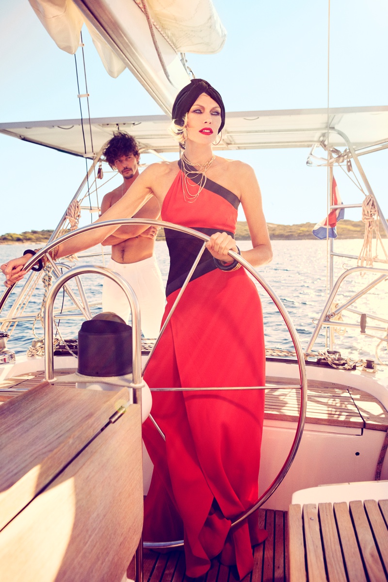 Posing on a boat, Shirley Mallman stars in Georgine spring-summer 2019 campaign