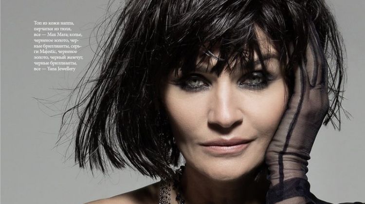 Helena Christensen Models Sleek Looks for ELLE Russia