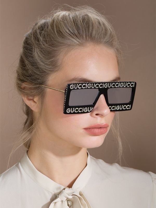 Gucci Crystals Square Logo Sunglasses $1,240