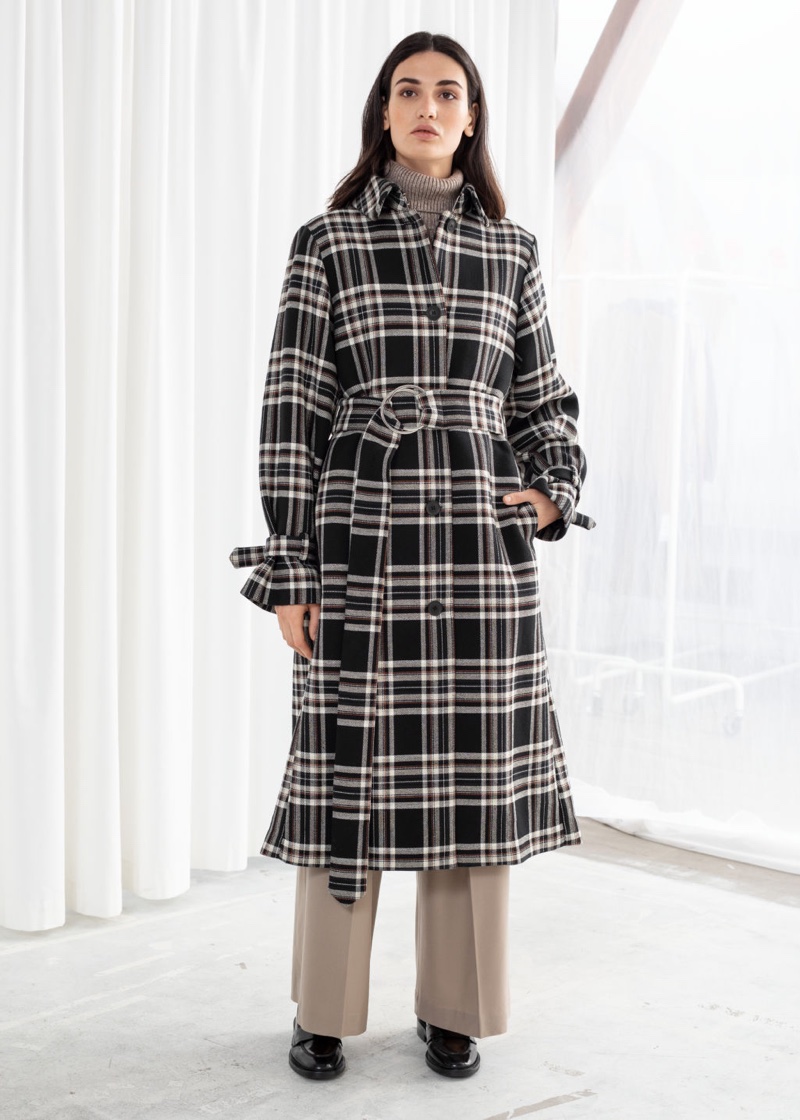 & Other Stories Belted Plaid Trench Coat $219