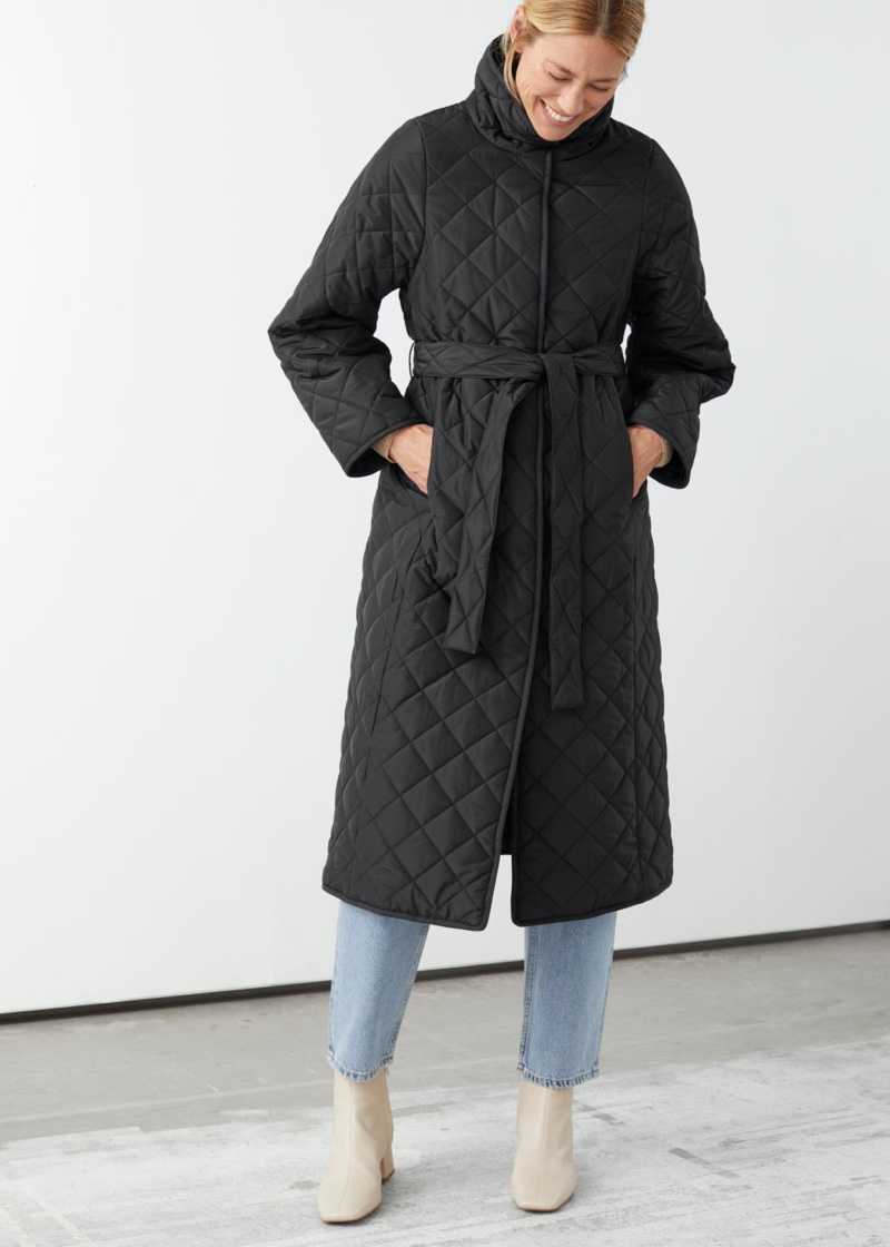 & Other Stories Belted Quilted Coat in Black $179