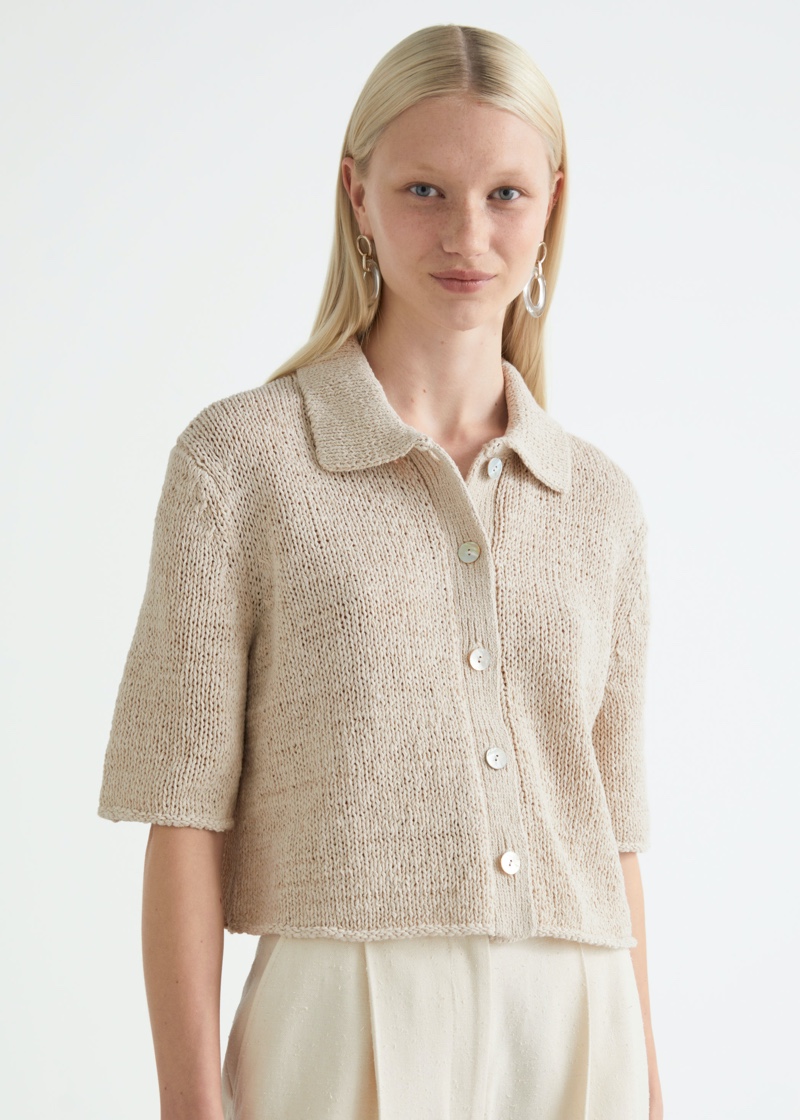 & Other Stories Boxy Collared Knit Cardigan in Oatmeal $69