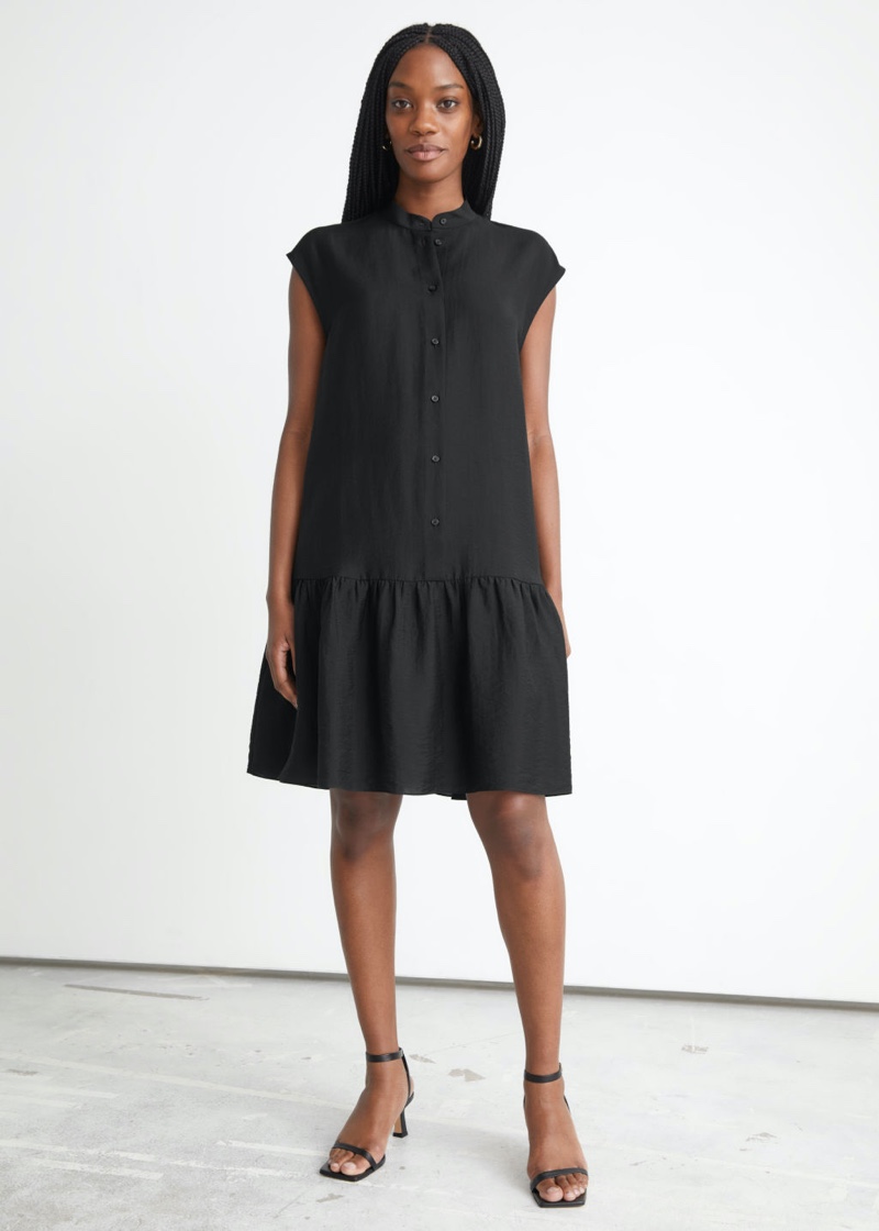 & Other Stories Buttoned Tiered Midi Dress in Black $69