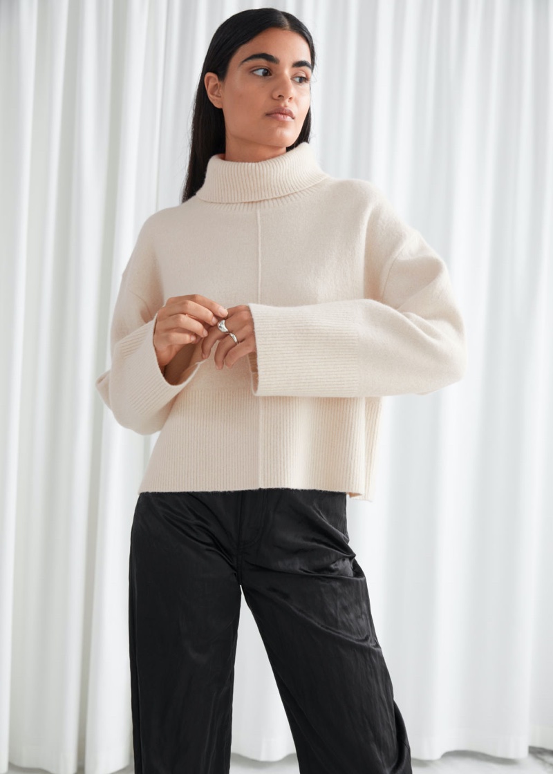 & Other Stories Cropped Turtleneck Knit Jumper in Creme $119