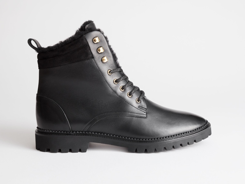 & Other Stories Leather Lace Up Snow Boots $179