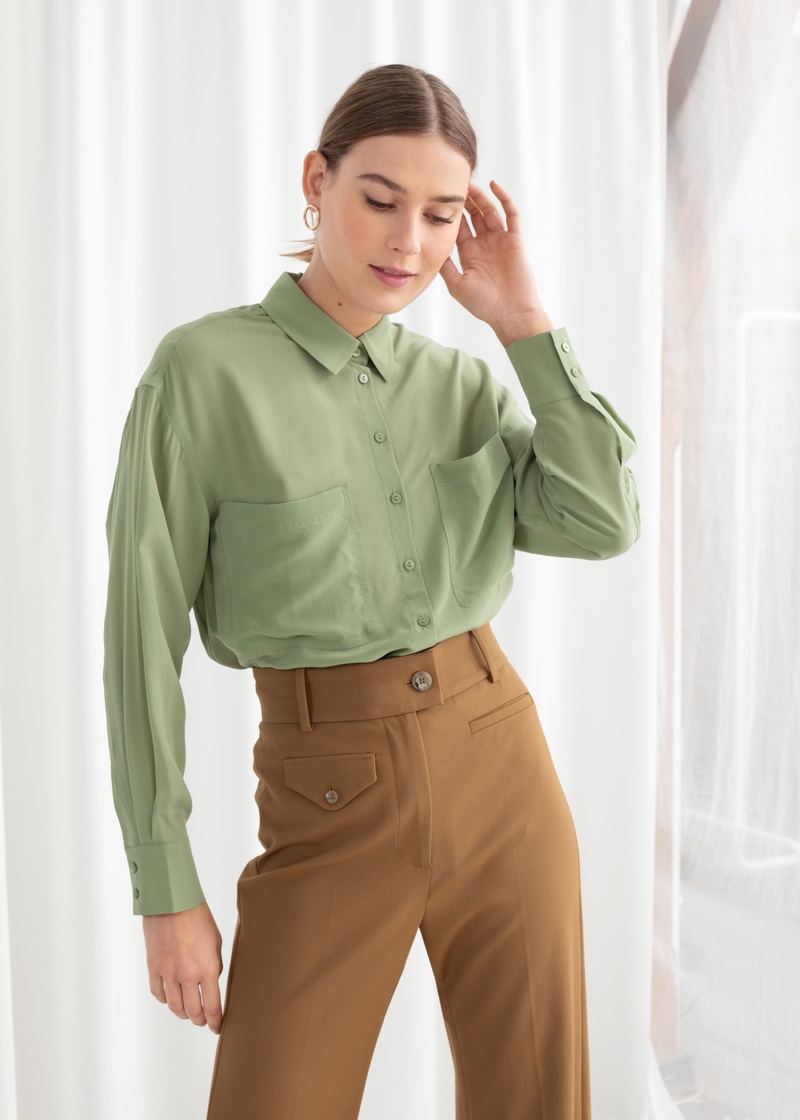 & Other Stories Oversized Silk Shirt in Pistachio $119