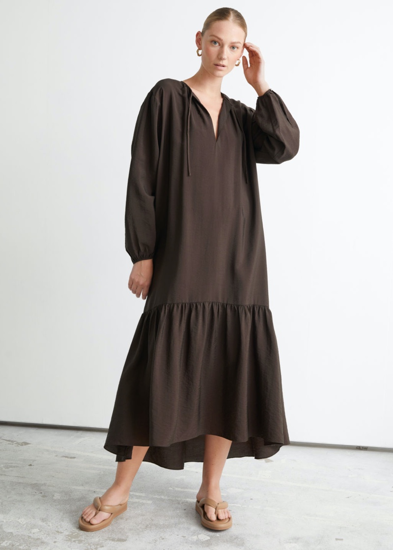 & Other Stories Voluminous Maxi Dress in Dark Brown $129