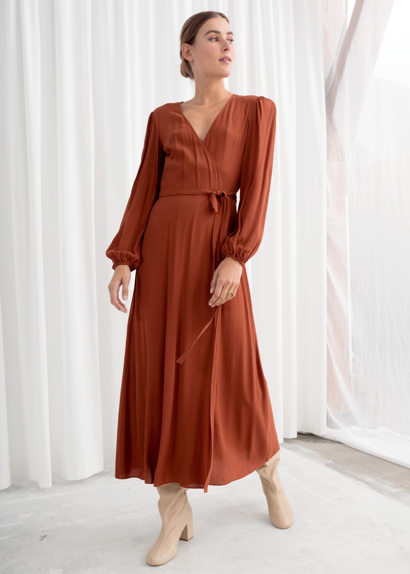 & Other Stories Wrap Midi Dress in Rust $119