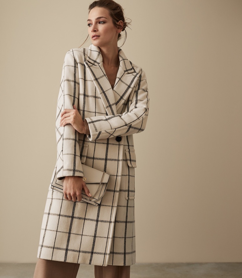 REISS Atticus Windowpane Check Overcoat $220