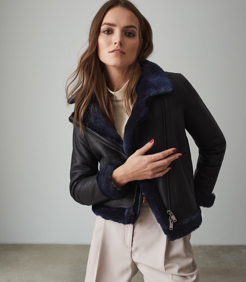 REISS Daisy Short Shearling Aviator Jacket $1,545