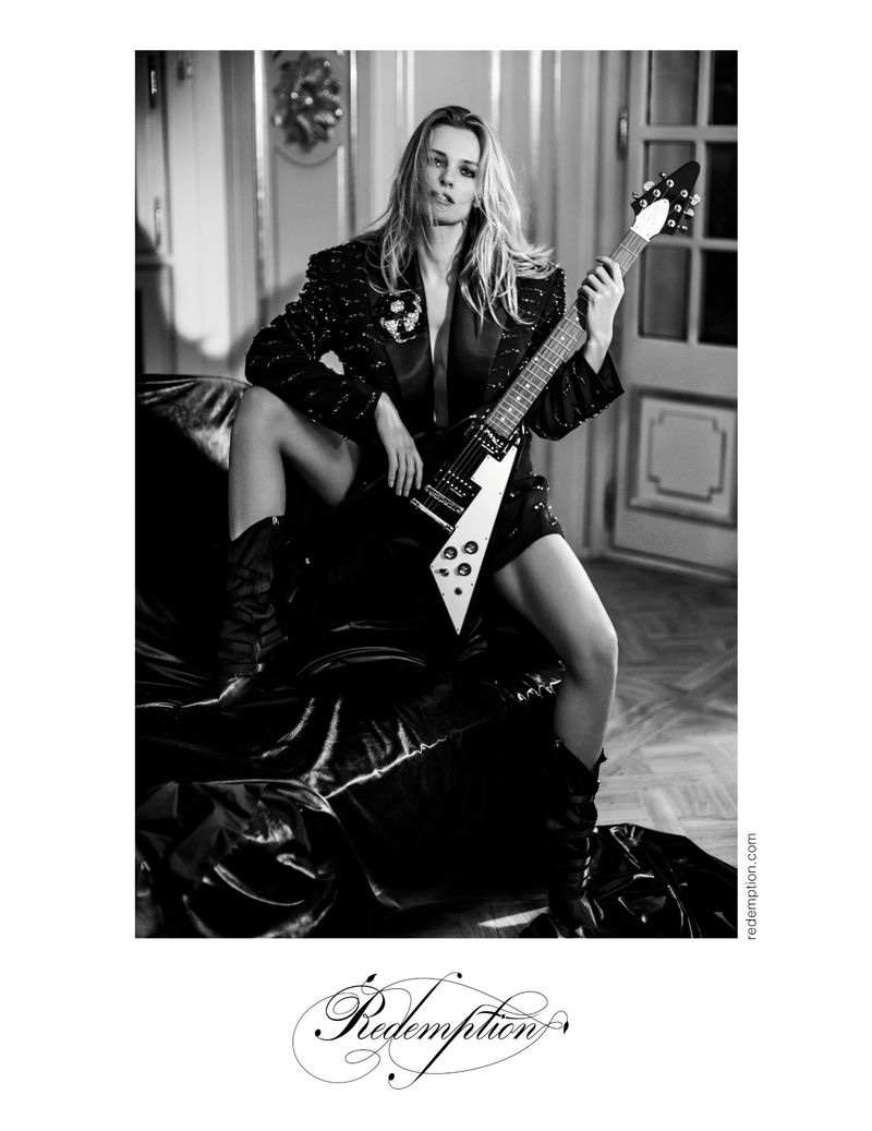 Edita Vilkeviciute poses with a guitar for Redemption spring-summer 2019 campaign