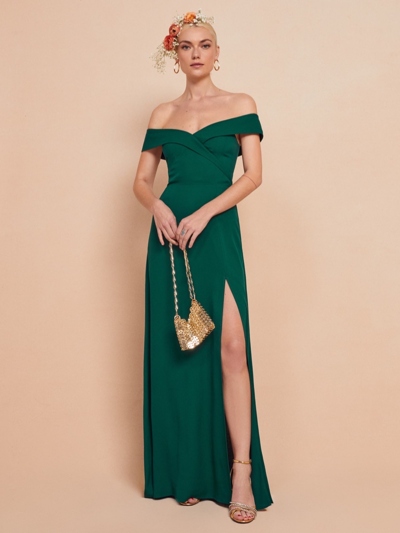Reformation Redford Dress in Emerald $388