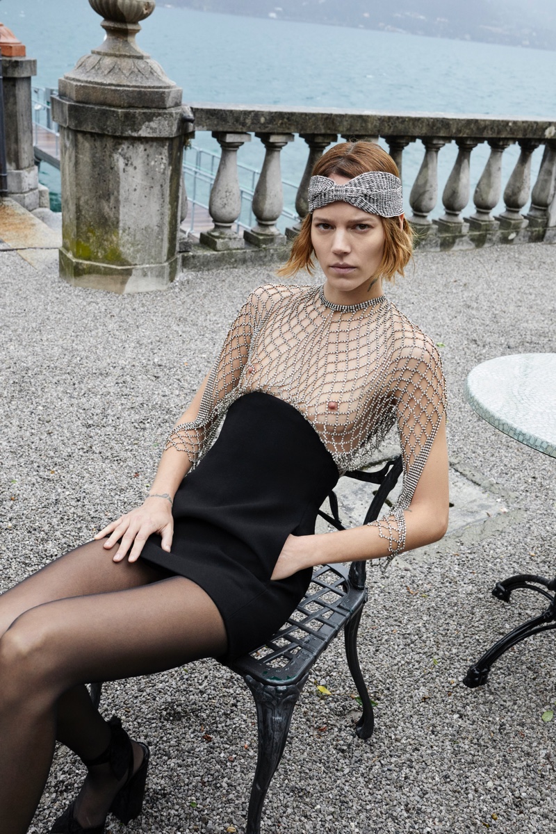 Posing in a sheer look, Freja Beha Erichsen fronts Saint Laurent summer 2019 campaign