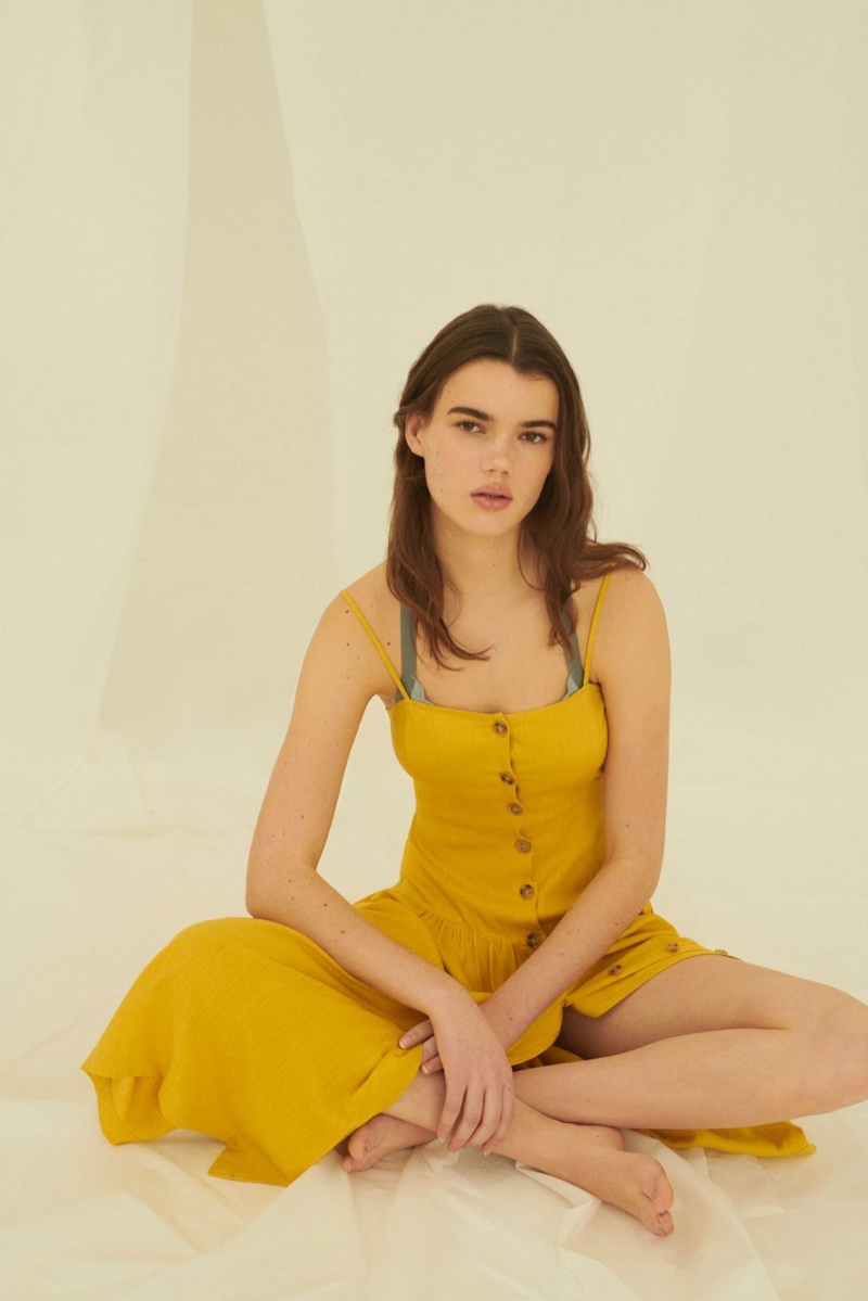 UO Linen Button-Down Drop Waist Midi Dress $79