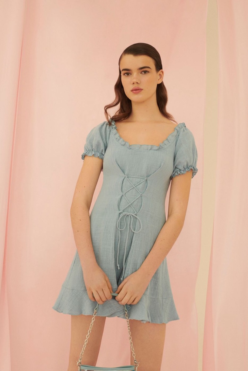 UO Lace-Up Puff Sleeve Mini Dress $69