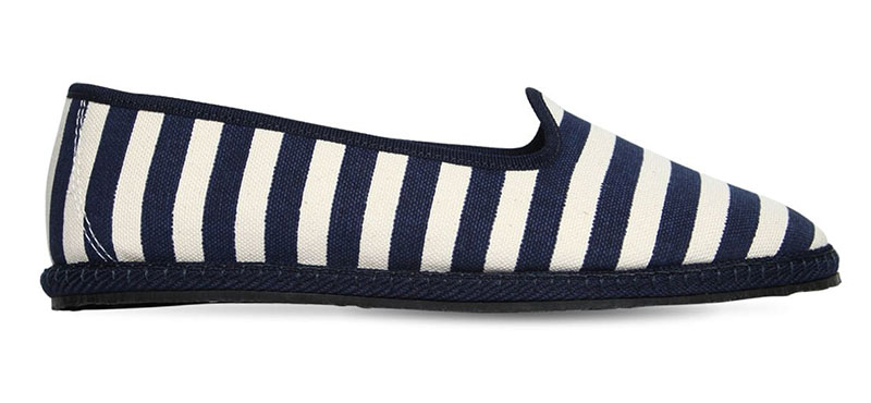 Vibi Venezia Striped Cotton Canvas Loafers in White/Blue $121