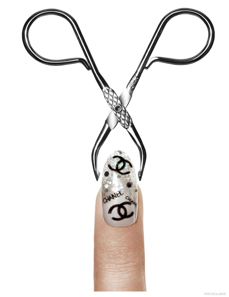 Chanel Logos, hand painted by nail artist Naoko Saita, polish by Smith and Cult  in Subnormal and Sugarette, Stainless Steel Scissors by Erbe. Photo: Wendy Hope