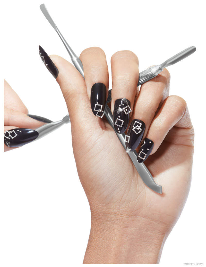 Black Lacquer Polish in Black Sequins, Cuticle Pusher and Tweezer by Maruto. Photo: Wendy Hope