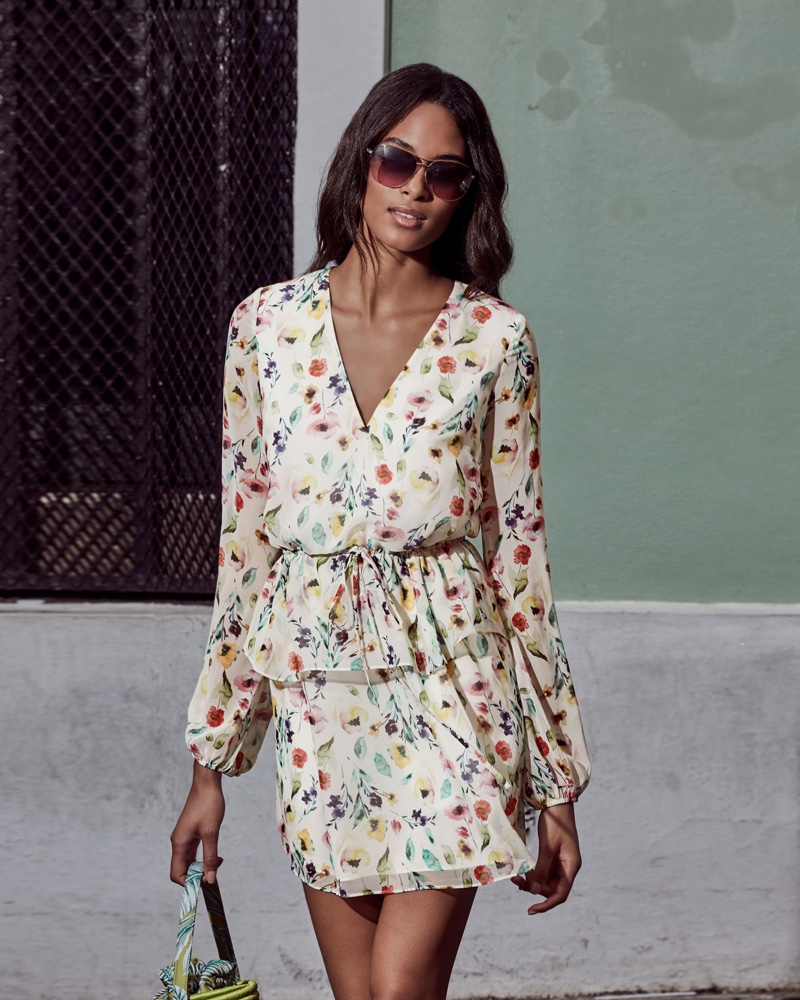 Aidan by Aidan Mattox Floral Print V-Neck Long Sleeve Dress $255