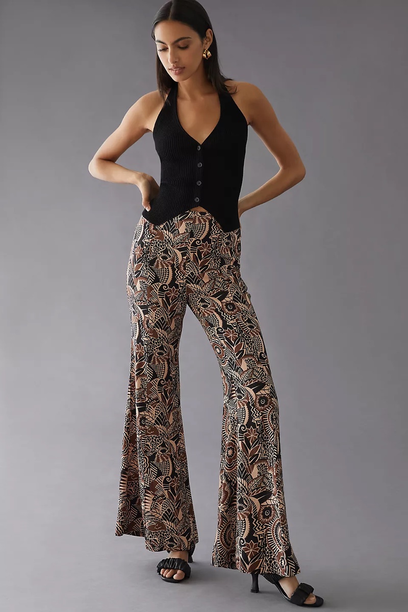 Anthropologie Drapey Flare Pants Brown