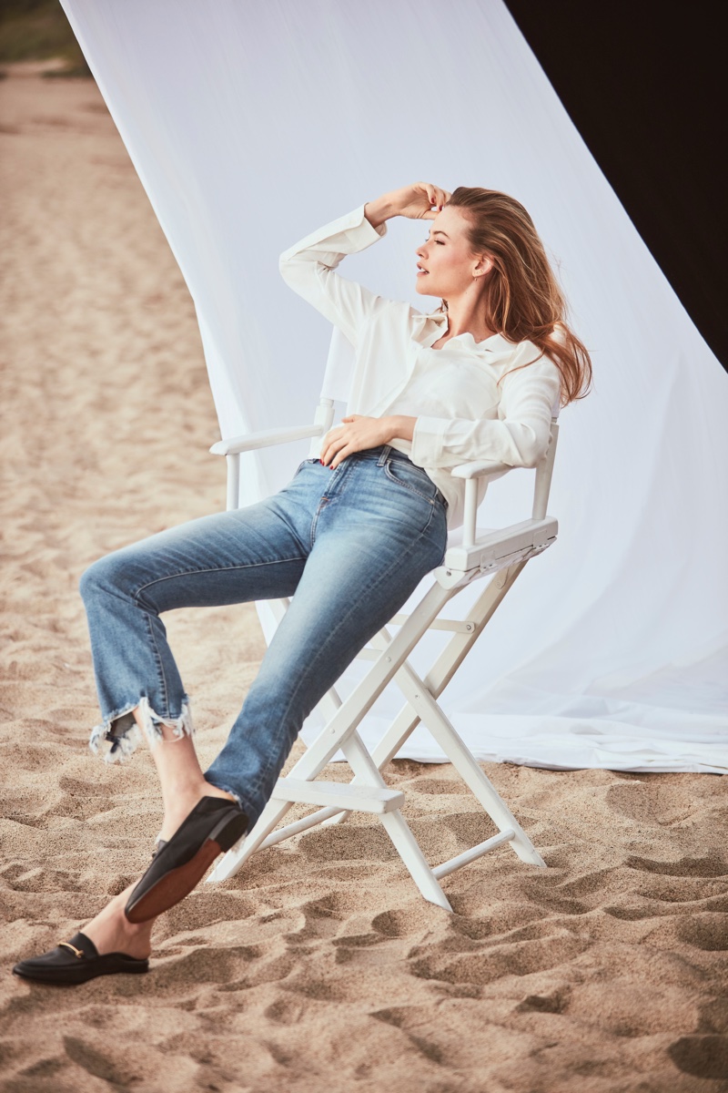 Wearing denim, Behati Prinsloo fronts 7 For All Mankind spring-summer 2019 campaign