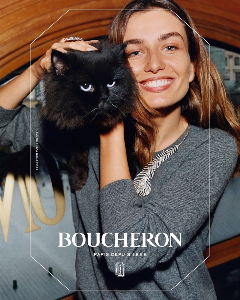 Posing with a cat, Andreea Diaconu fronts Boucheron campaignPosing with a cat, Andreea Diaconu fronts Boucheron campaign