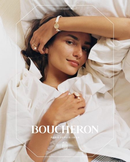 Andreea Diaconu appears in Boucheron jewelry campaign wearing Serpent Bohème collection